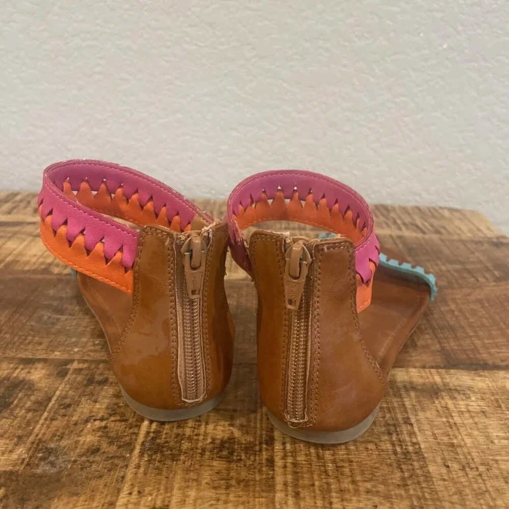 Stevies Girls 3 Tribal Gal Sandals Brown Pink Blue Ankle Strap Flats Open Toe